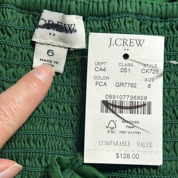 J. Crew Factory Women's Scallop-Trim Button-Front Midi Dress Fern Canyon 6 New - Picture 9 of 10